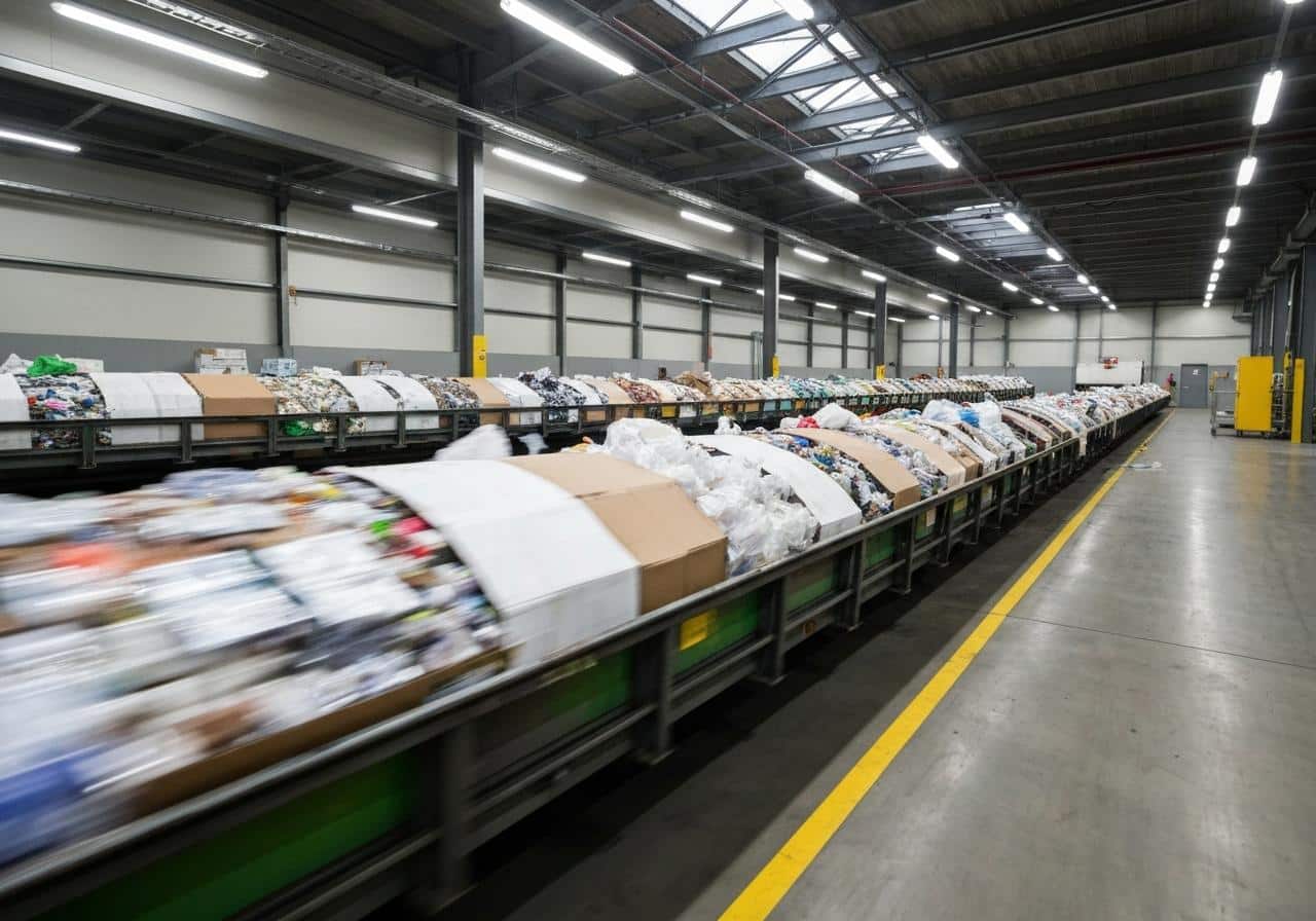 Tapis roulant de tri dans un centre de recyclage industriel