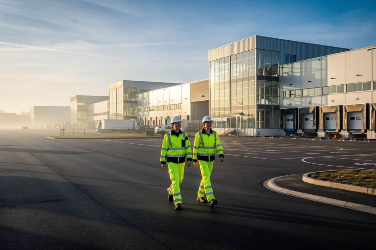 Deux travailleurs sur un site logistique