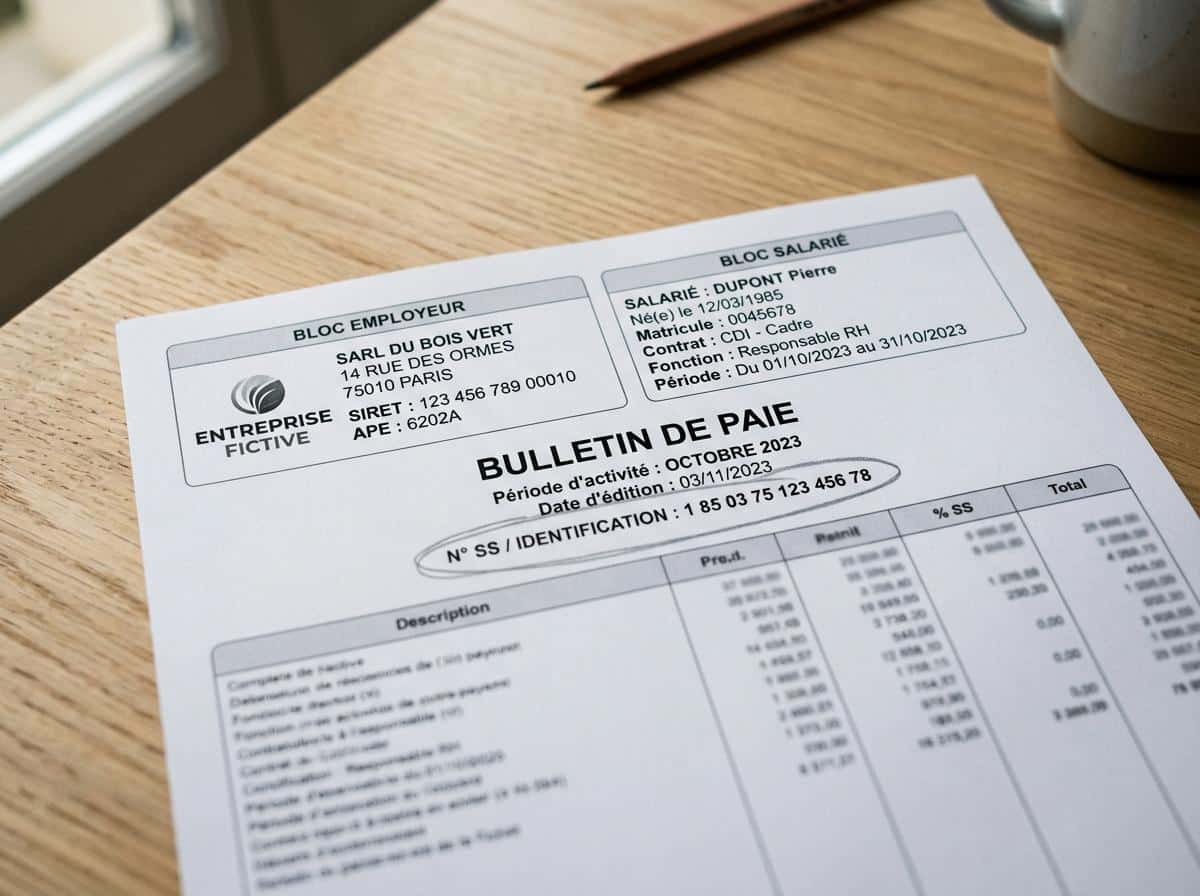 En-tête d'un bulletin de paie avec ligne matricule